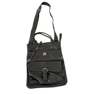 ROOTS Canada Vintage Boho Pebbled Leather Crossbody Bag Purse Brown